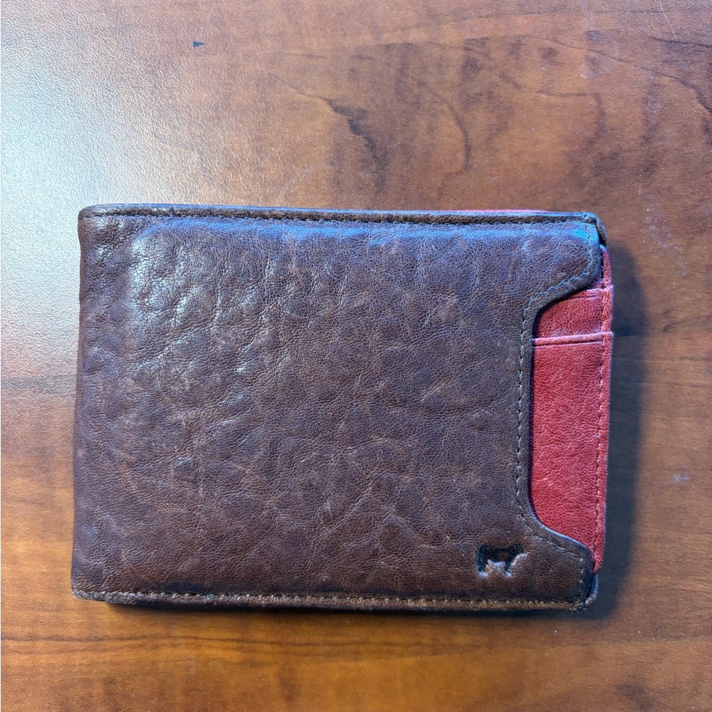 Will Brown Leather Wallet with Red Accent and card case